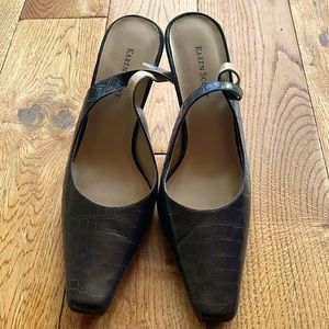 Karen Scott Dreamer Brown Leather Faux Alligator High Heels Pumps Shoe